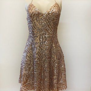LULU'S Rose Gold Sequin Skater Dress SMALL